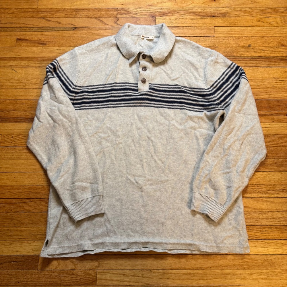 Marine Layer Men's Elias Chest Stripe Sweater Polo Long Sleeve Wool Blend Large
